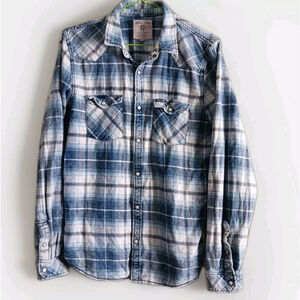 Garcia Jeans Flannel Plaid Pearl Snap Shirt Medium Vintage